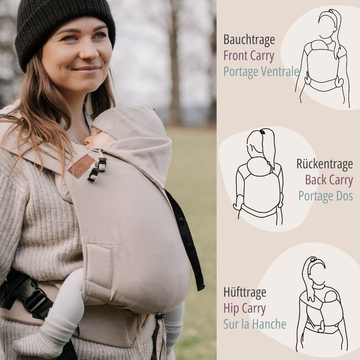Hoppediz Babytrage Primeo, für Neugeborene ab Geburt, Bauchtrage, Rückentrage, 100% Bio-Baumwolle, A
