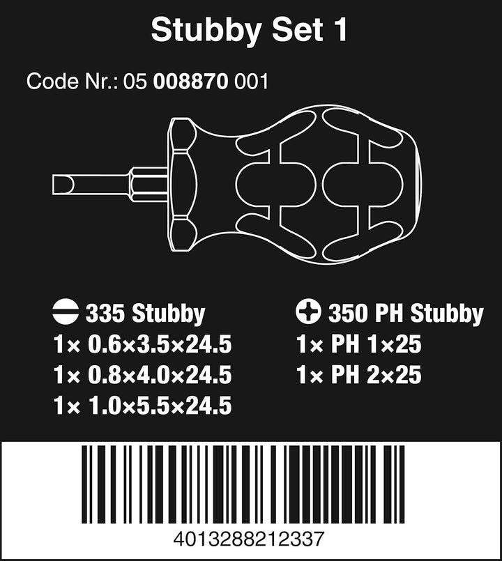 Wera '05008870001 Set 1 Stubby Schraubendreher-Satz, 5-teilig Stubby Set 1, Stubby Set 1