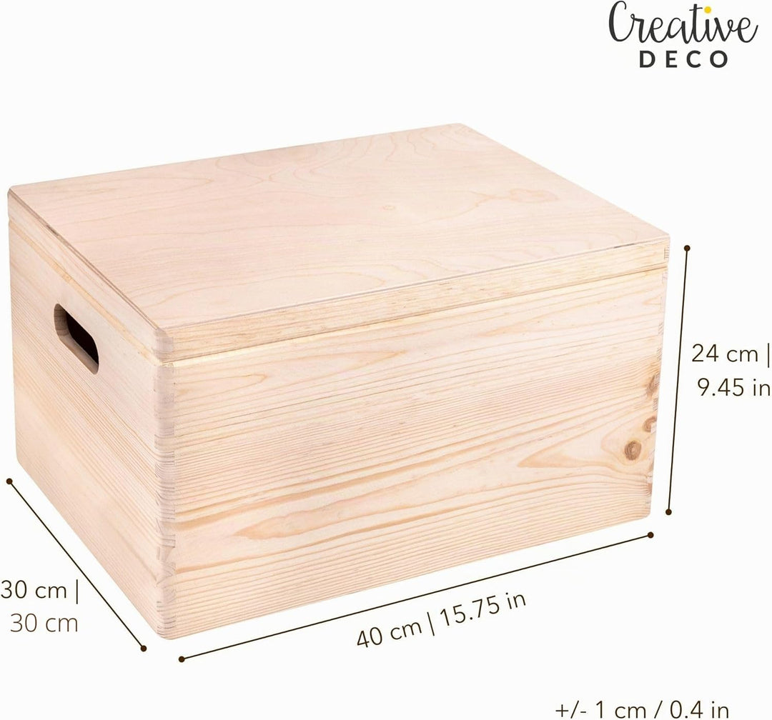 Creative Deco XXL Grosse Holzkiste mit Deckel | 40x30x24 cm (+/-1cm) | Ostern Holztruhe Erinnerungsb
