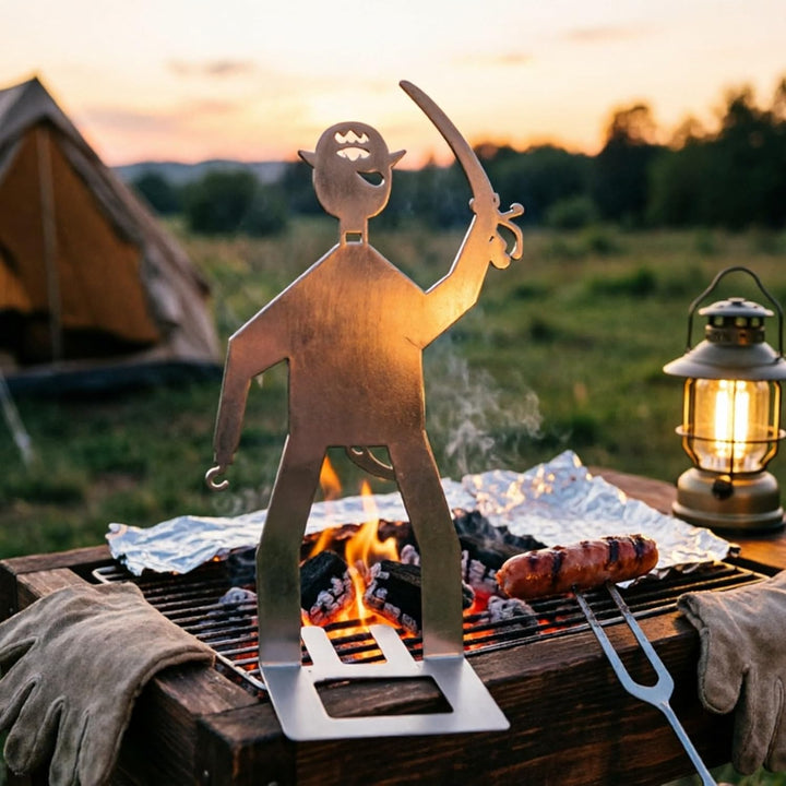 Grillwursthalter Stehender Mann 4 Stück Funny BBQ Grillwurst Halter in Menschenform, Edelstahl Faltb