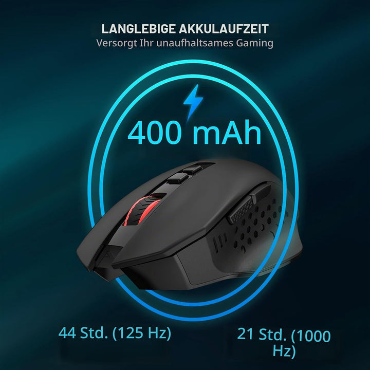 Redragon M656 MAX 3-Modi Gaming Maus, 10000 DPI wiederaufladbare Gaming Maus mit 5 DPI-Stufen, 7 Mak