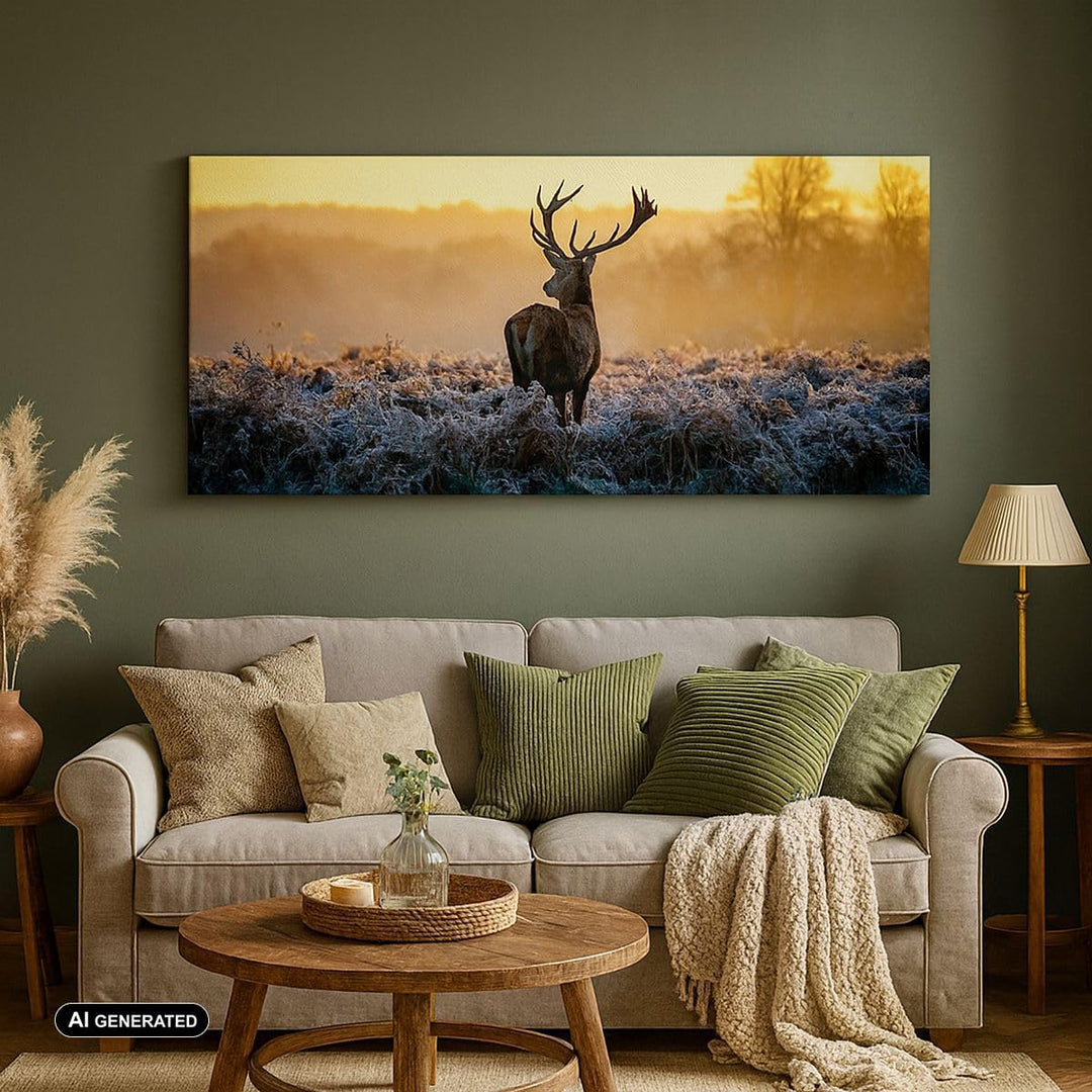 Wandbilder Dekoration Wohnzimmer Feld Nebel Natur Baum Panorama Bilder auf Leinwand 120x50cm Leinwan
