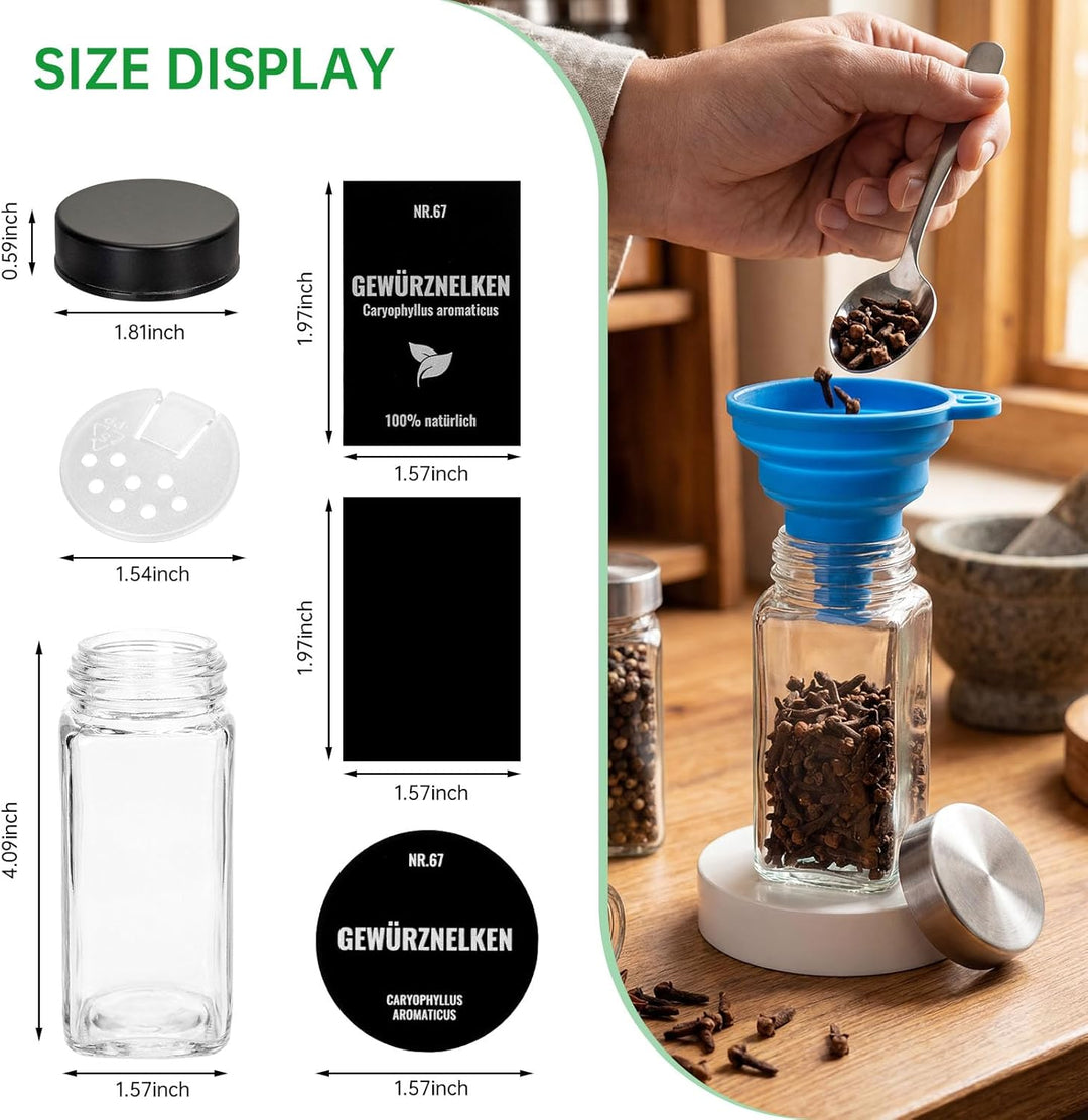 Gewürzgläser Set, 12er 120ml Gewürzgläser Eckig, Gewürzdosen Mit Edelstahl Deckel Gewürzbehälter Mit