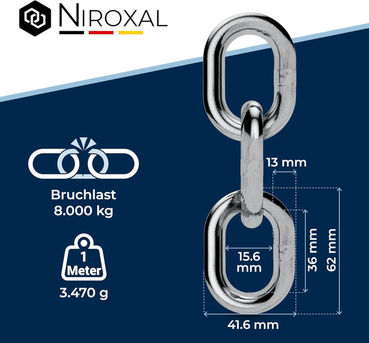 Edelstahlkette V4A A4 kurzgliedrig DIN 766 / DIN 5685 – 13 mm x 1 m – 2 Stück – für Heavy-Duty-Einsa