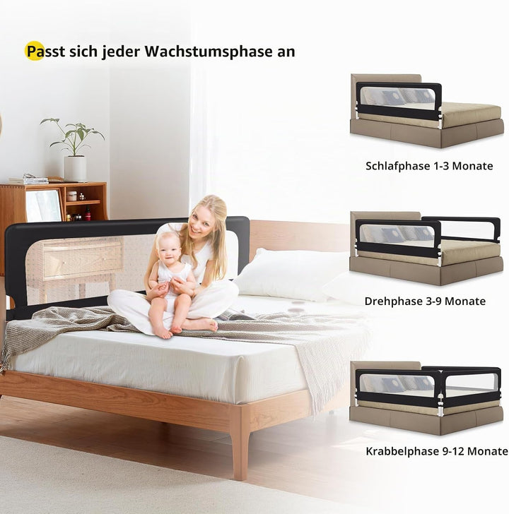 OHMG Bettgeländer,Sicherheitsgitter für Kinder,Sicherheitsgitter für Bett,höhenverstellbar,tragbar,B