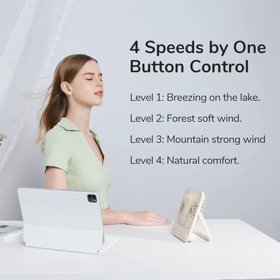 JISULIFE Tischventilator Batterie Wiederaufladbarer Ventilator，4500mAh 180° Faltbarer Tragbarer Pers