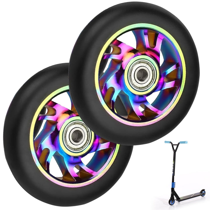 2 Stück Stunt Scooter Rollen 100mm, Ersatzräder für Stunt Scooter Reifen88A, Aluminium Roller Reifen