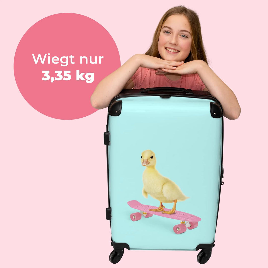 Koffer gross Trolley Rollkoffer Reisekoffer mit 4 Rollen Fotokoffer - Ente - Küken - Skateboard - Bl