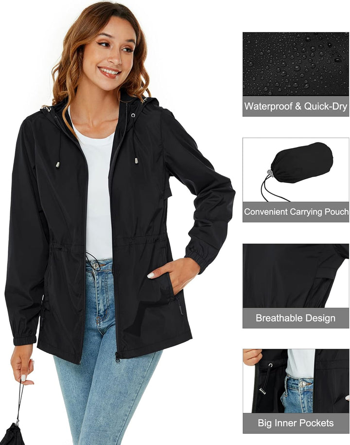 Rapbin Regenjacke Damen Wasserdicht Atmungsaktiv Leicht Outdoorjacke Windbreaker Packbare Regenmante