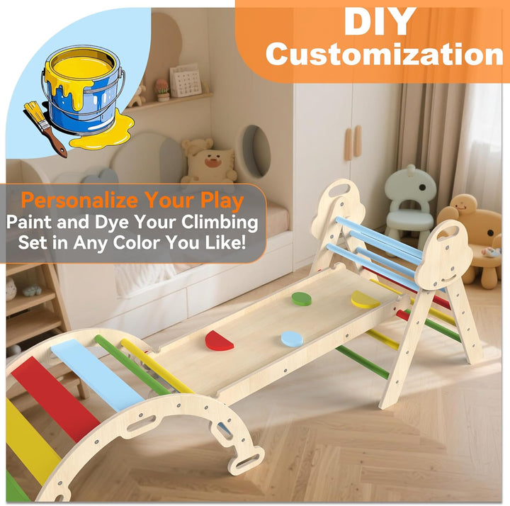 Montessori Indoor Spielset: 7-in-1 Klettergerüst mit Rutsche, Bogen & Matte für Kleinkinder und Kind
