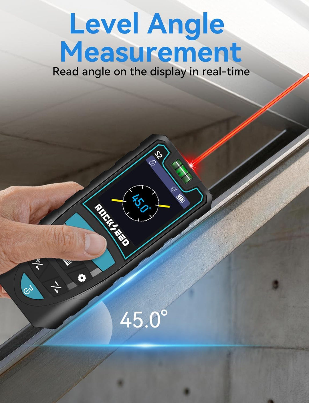 RockSeed Laser-Entfernungsmesser 50m, Drehbarer Farb-Bildschirm,5 Einheiten | 12 Messmodi, Elektroni