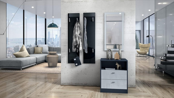 Vladon Wandpaneel 120, Garderobenpaneel bestehend aus 2 Paneelen, Schwarz Hochglanz (je 28 x 120 x 2