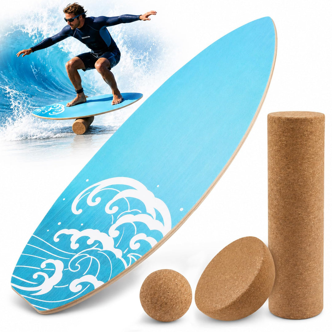 Balance Board Für Erwachsene 3-In-1,Mit Kork Rolle & Ball,Rutschfeste Oberfläche &Leise,Holz Balance