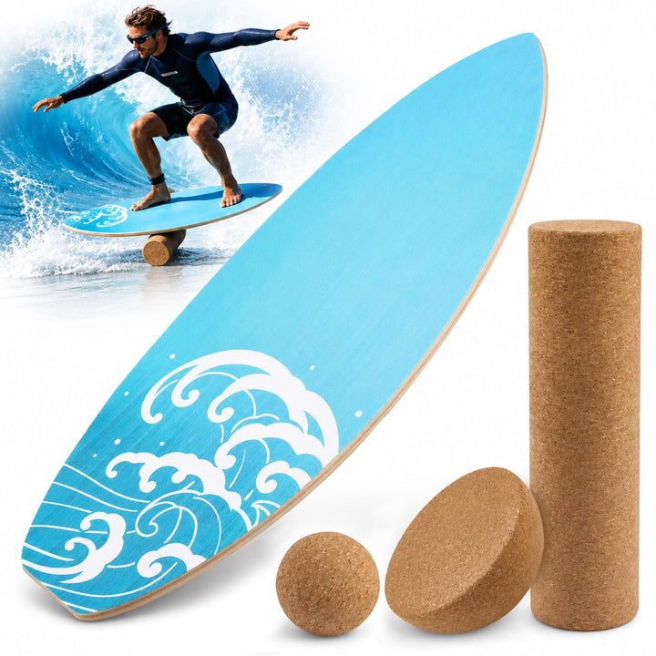 Balance Board Für Erwachsene 3-In-1,Mit Kork Rolle & Ball,Rutschfeste Oberfläche &Leise,Holz Balance