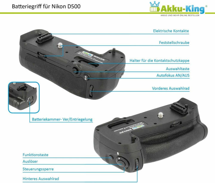 Akku-King Batteriegriff kompatibel mit Nikon D500 - ersetzt MB-D17