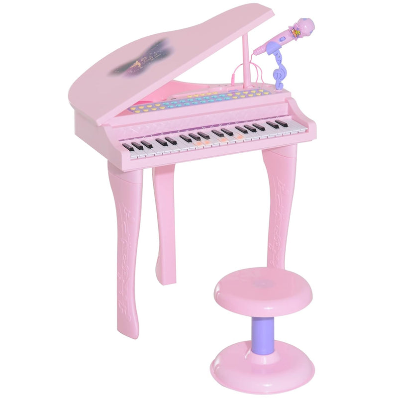 HOMCOM Kinder Klavier Mini-Klavier Piano Keyboard Musikinstrument MP3 USB inkl. Hocker 37 Tasten Ros