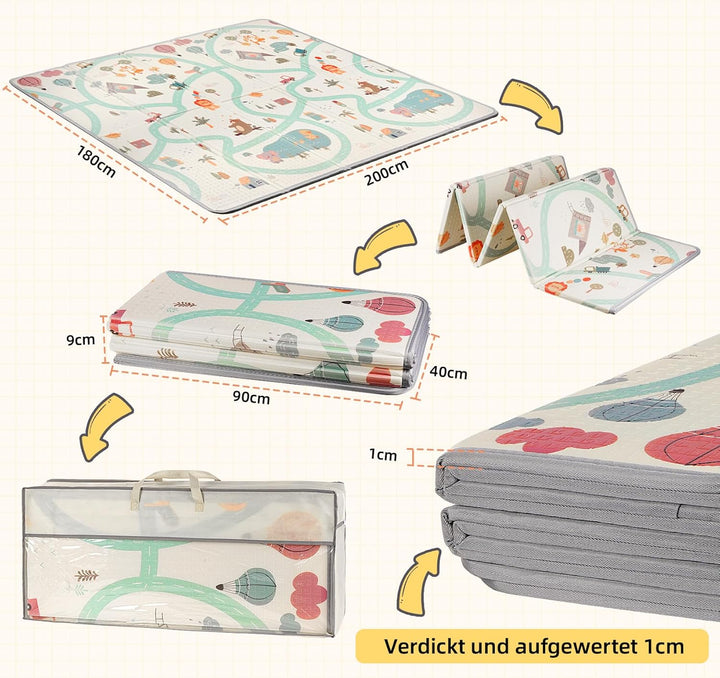 Krabbelmatte Baby 180x200 cm, Faltbare Spielmatte 1.0 cm Dick XPE, Weich & Rutschfest, Wasserdicht A