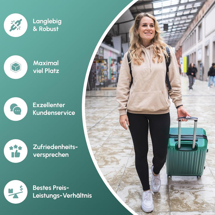 Easy Move ABS Hartschalenkoffer [ERGONOMISCH & SICHER] - Grosser Trolley Koffer mit 360° Rädern, Zah