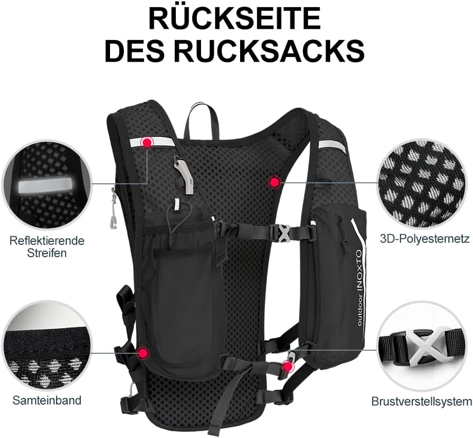 INOXTO Sport Wasserbeutel Weste Mit 1.5l Trinkblasen Running Weste Rucksack FüR Outdoor Wandern Trai