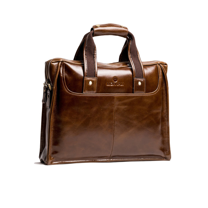 MONVALI Herren Aktentasche Leder Weston braun Businesstasche Laptoptasche 14 Zoll