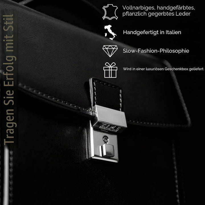 Time Resistance Leder Aktentasche - Leder Tasche Handgefertigt in Italien - Arbeitstasche mit Schult