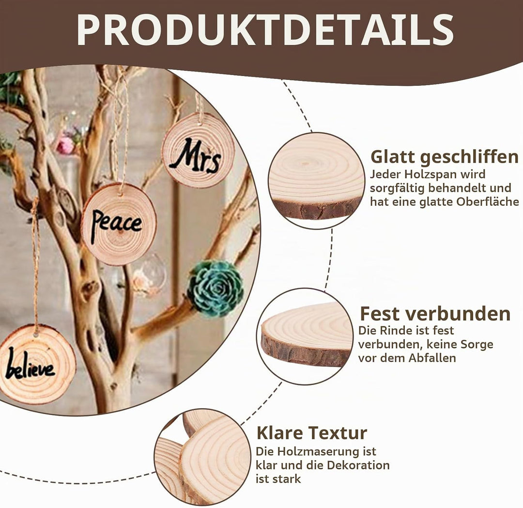 APACALI 50 Stück Holzscheiben zum Basteln, 6-7cm Baumscheiben, Kleine Baumscheiben zum Basteln mit R