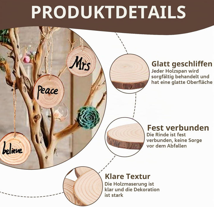 APACALI 50 Stück Holzscheiben zum Basteln, 6-7cm Baumscheiben, Kleine Baumscheiben zum Basteln mit R