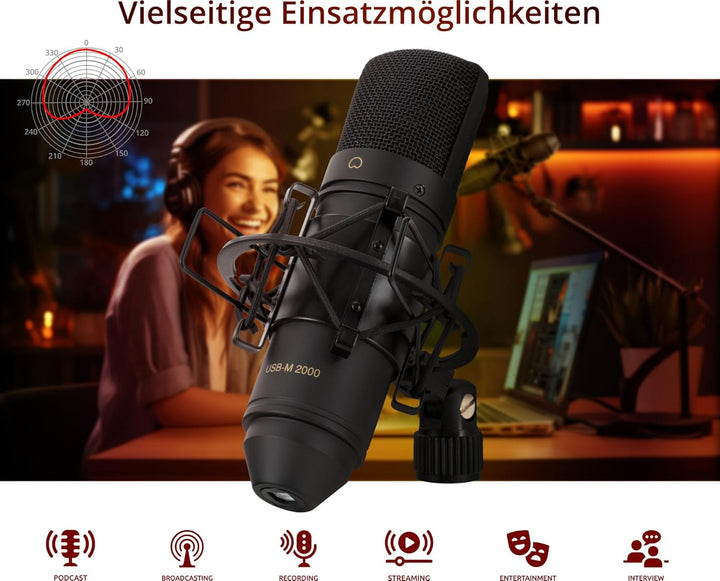 Pronomic USB-M 2000 BK Podcast Kondensatormikrofon - Ideal für Instrumente, Gesang und Sprache - 14