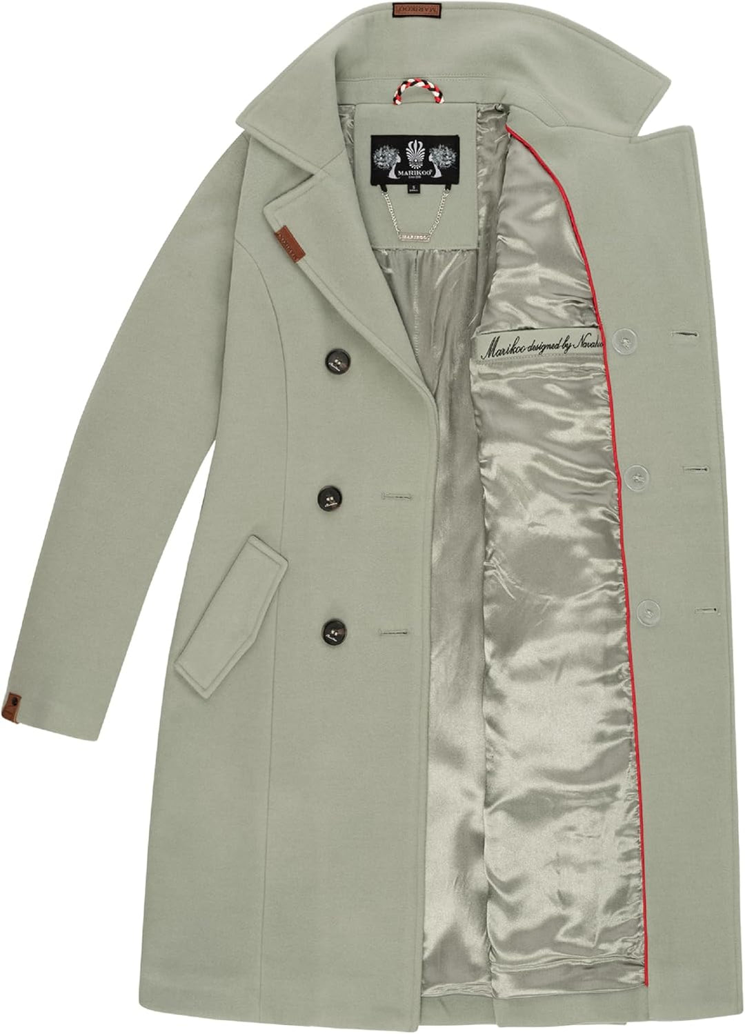 MARIKOO Damen Wollmantel Langer Trenchcoat mit Reversekragen Nanakoo XS-XXL XS Smokey Mint, XS Smoke