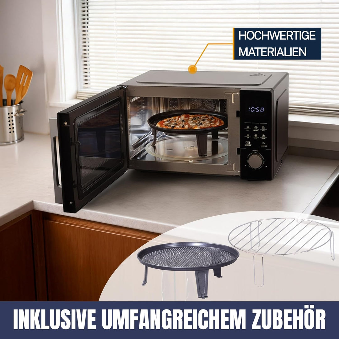 4in1 Mikrowelle Schwarz - Grill, Heissluft-Fritteuse, Konvektion -2200 W, 8 Programme, 60 Min Timer,