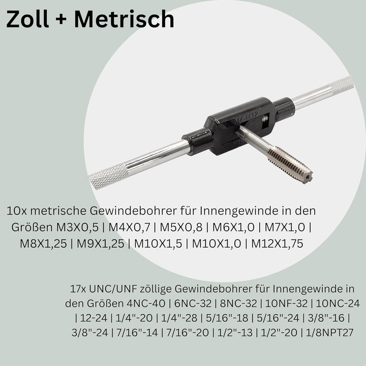 Gewindeschneider Set | 60 teilig | metrisch | Zoll | Komplettset | UNC-Grobgewinde | UNF-Feingewinde