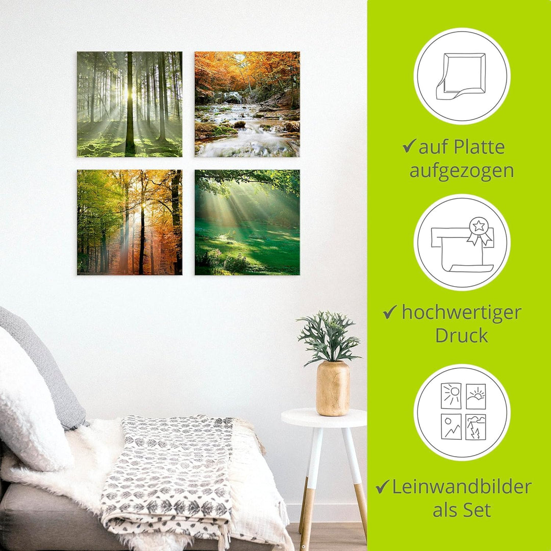 ARTLAND Leinwandbilder auf Holz Wandbild Bild Set 4 teilig je 30x30 cm Quadratisch Landschaft Herbst
