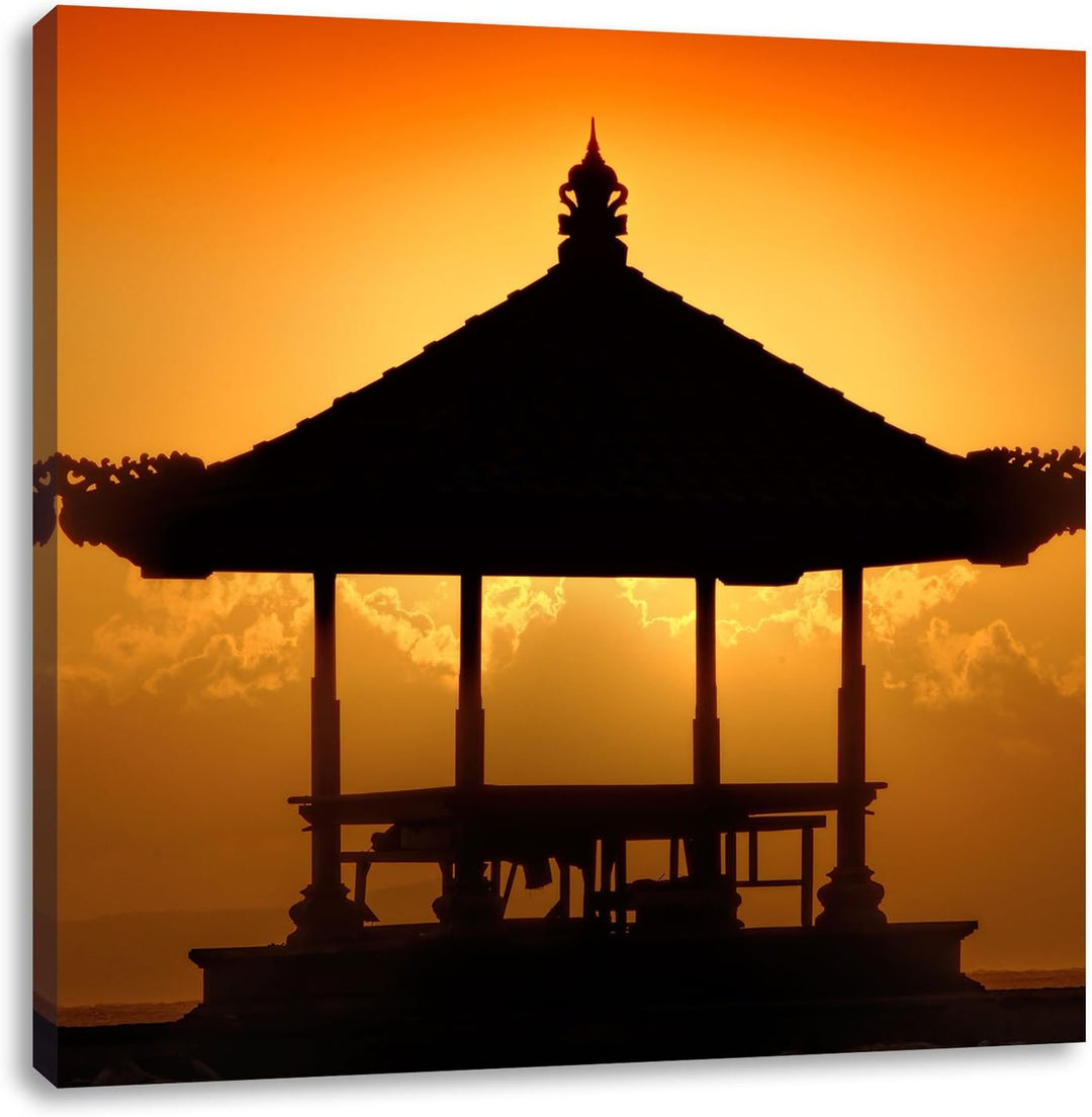 Pixxprint Pagode in Bali im Sonnenuntergang, Format: 70x70 auf Leinwand, 70x70