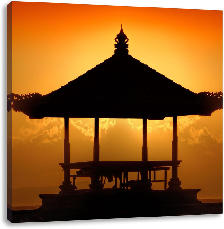 Pixxprint Pagode in Bali im Sonnenuntergang, Format: 70x70 auf Leinwand, 70x70