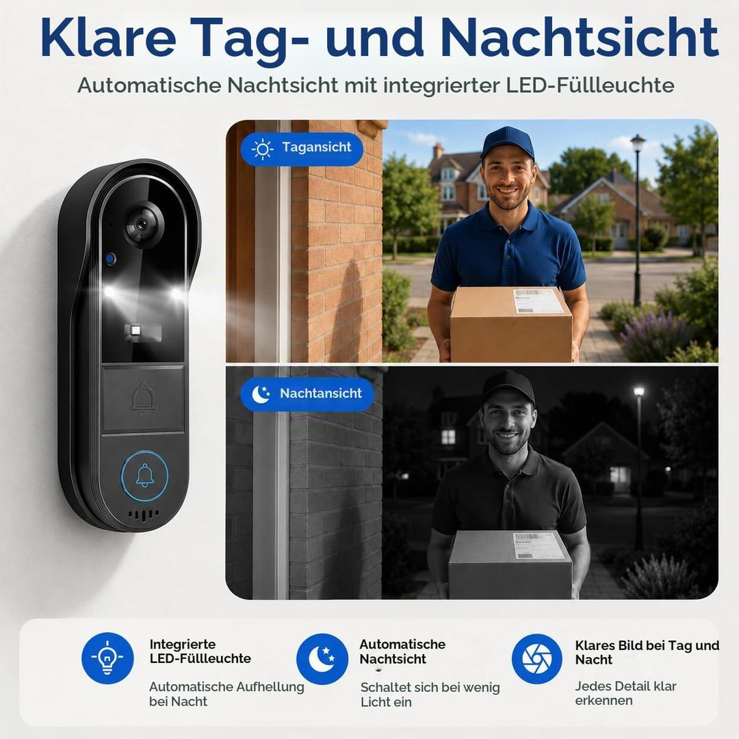 Winnes 1080P Video Türklingel mit Kamera Drahtlose Video Türklingel mit 4,3" Display,170° Weitwinkel