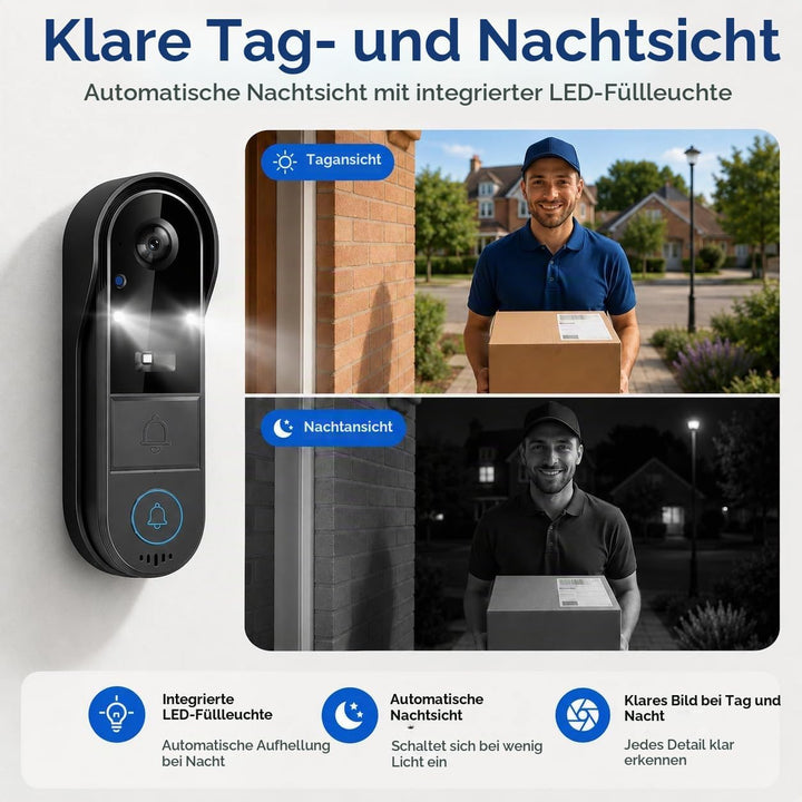 Winnes 1080P Video Türklingel mit Kamera Drahtlose Video Türklingel mit 4,3" Display,170° Weitwinkel