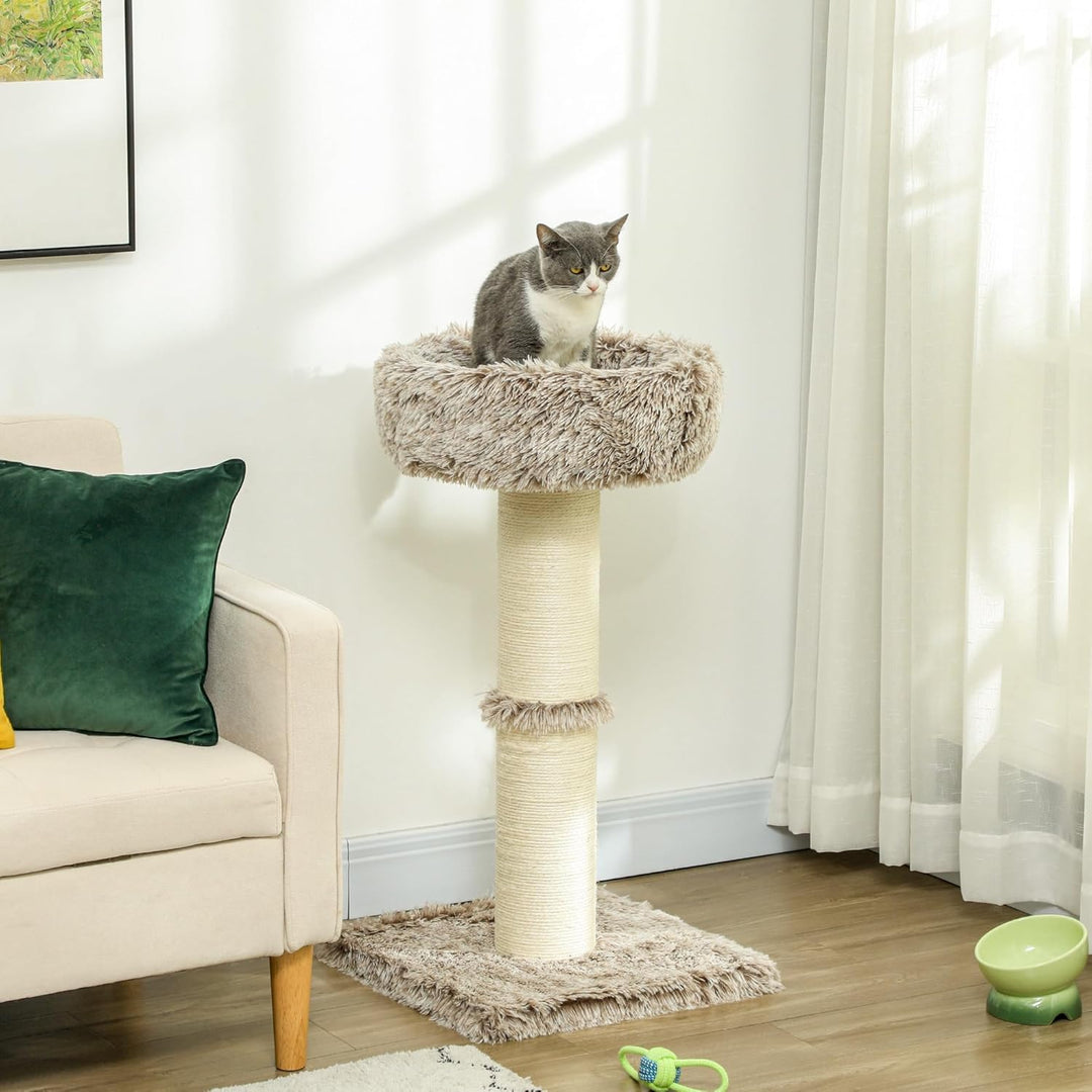 PawHut Kratzbaum 87 cm hoch Katzenbaum mit Bett, dick Stamm, Katzenkratzbaum mit Sisal-Kratzsäulen,