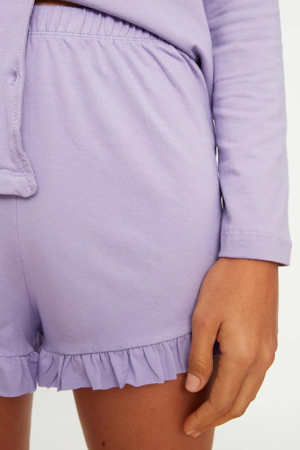 TRENDYOL Damen Lila Rüschen Detaillierte Gestrickte Pyjamas-kit Pajama Set XXL Lila, XXL Lila
