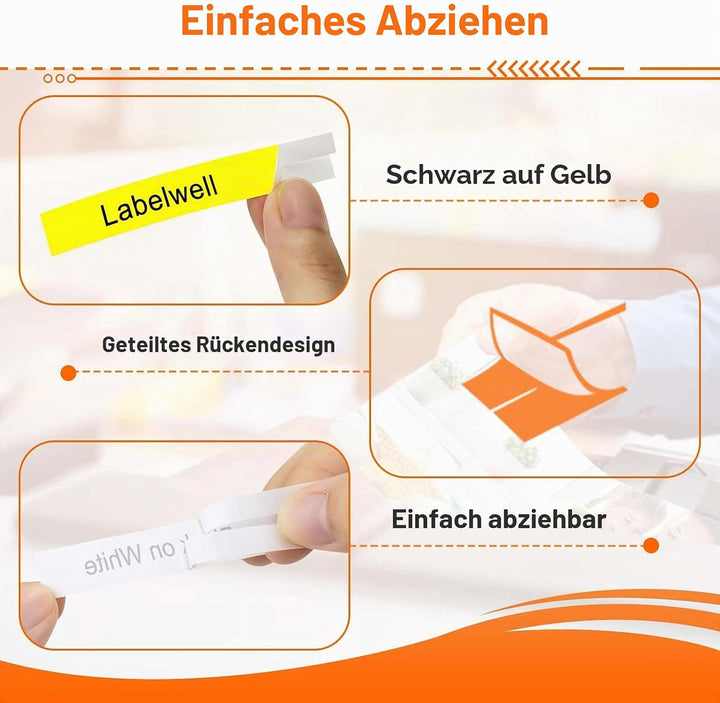 Labelwell 3x Schriftband für Dynmo D1 45018 S0720580 D1 Etikettenband Schwarz auf Gelb, für Dynmo La