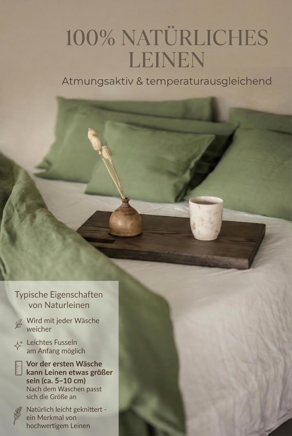 Ger3as Leinen Bettwäsche Set 100% Natur Leinen Stonewashed, Naturfaser Leinen, mit Hotelverschluss (