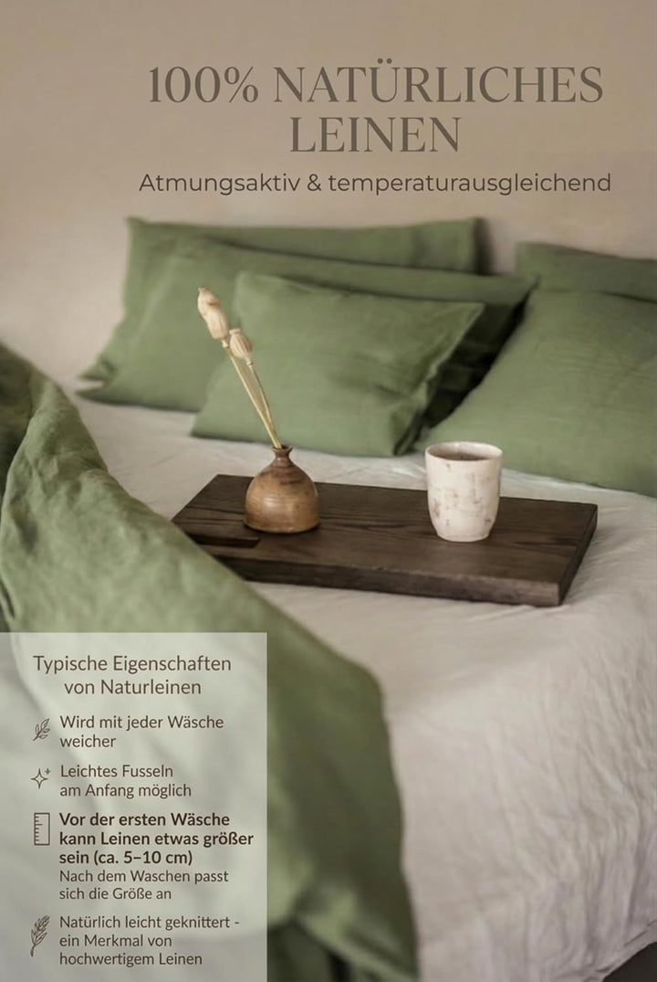 Ger3as Leinen Bettwäsche Set 100% Natur Leinen Stonewashed, Naturfaser Leinen, mit Hotelverschluss (