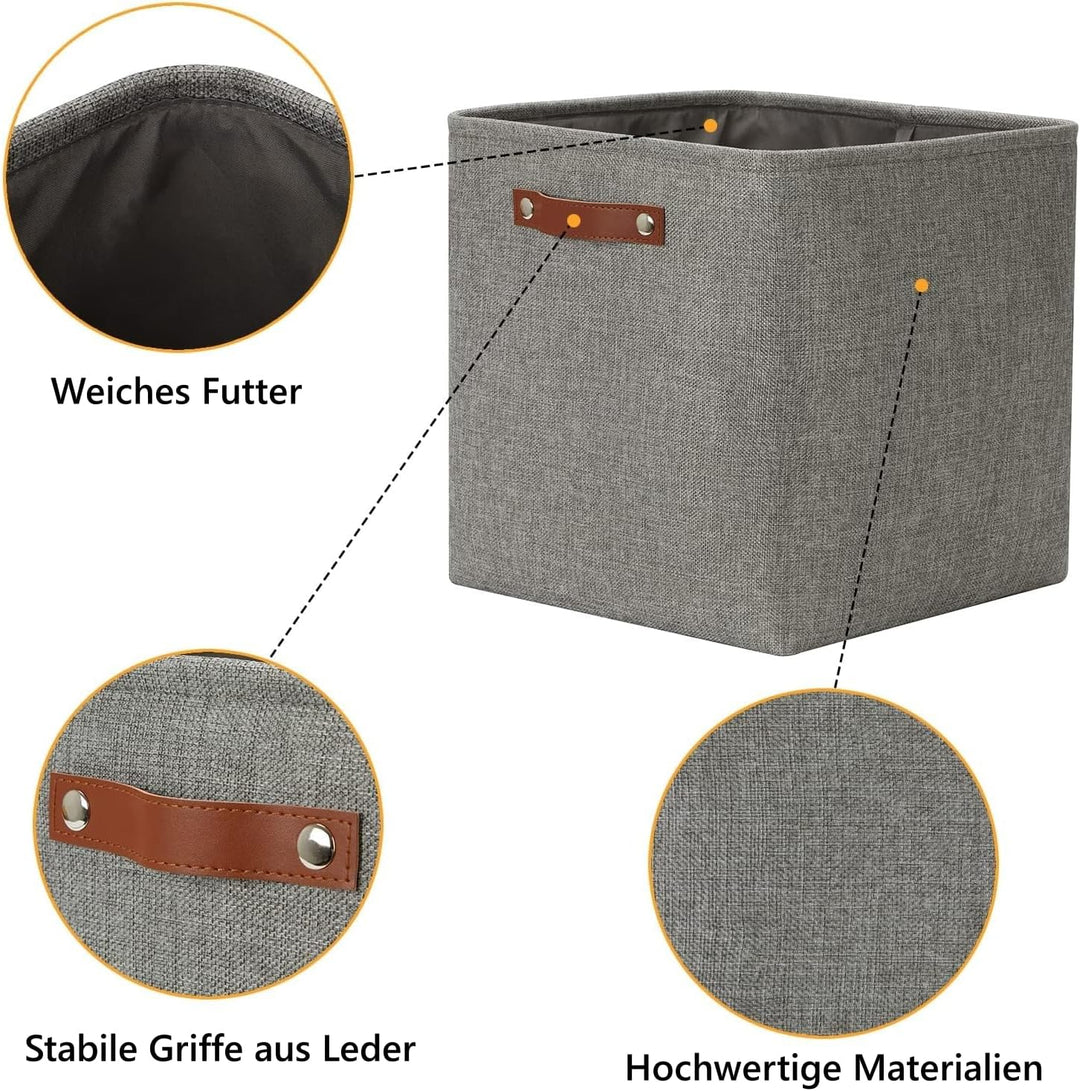 Mangata Collapsible Storage Cube Boxen, 25CM Cube Leinen gewebtes Gewebe Lagerung Körbe mit Leder Gr