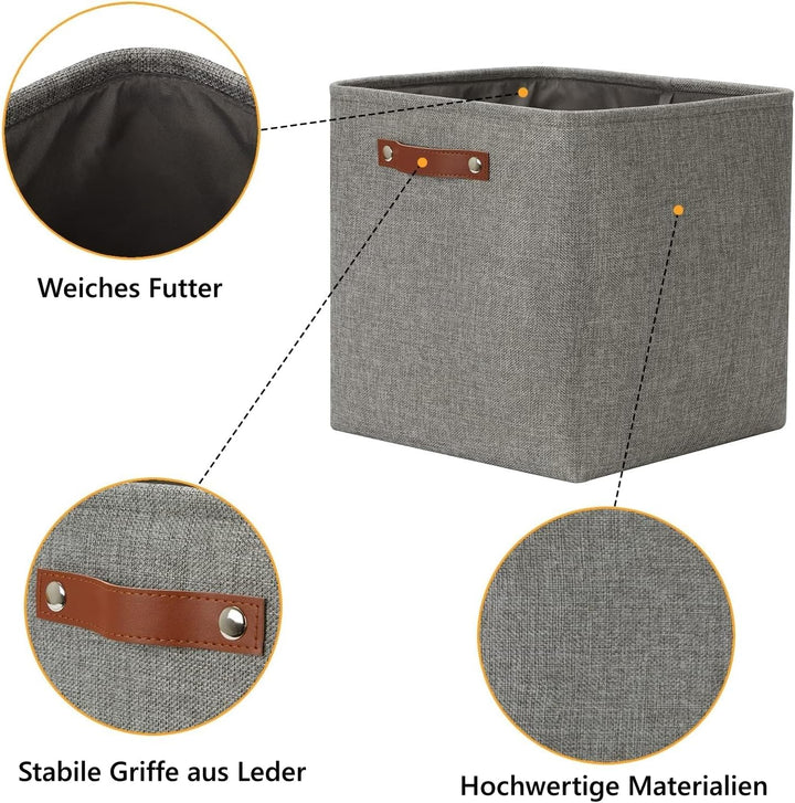 Mangata Collapsible Storage Cube Boxen, 25CM Cube Leinen gewebtes Gewebe Lagerung Körbe mit Leder Gr