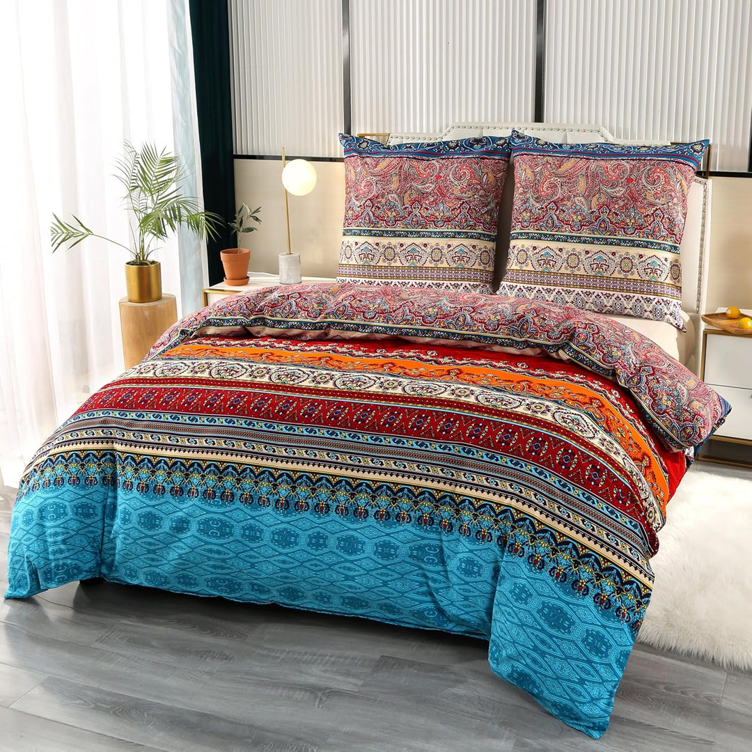 Qucover Bunte Bettwäsche 220x240 aus Baumwolle Bettbezug mit Reissverschluss mit 2 Kissenbezug 80x80