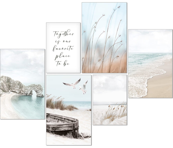 artpin® Moderne Poster Set - Bilder Wohnzimmer Deko Schlafzimmer - Pampas Gras Schilf Beige Mint Bil