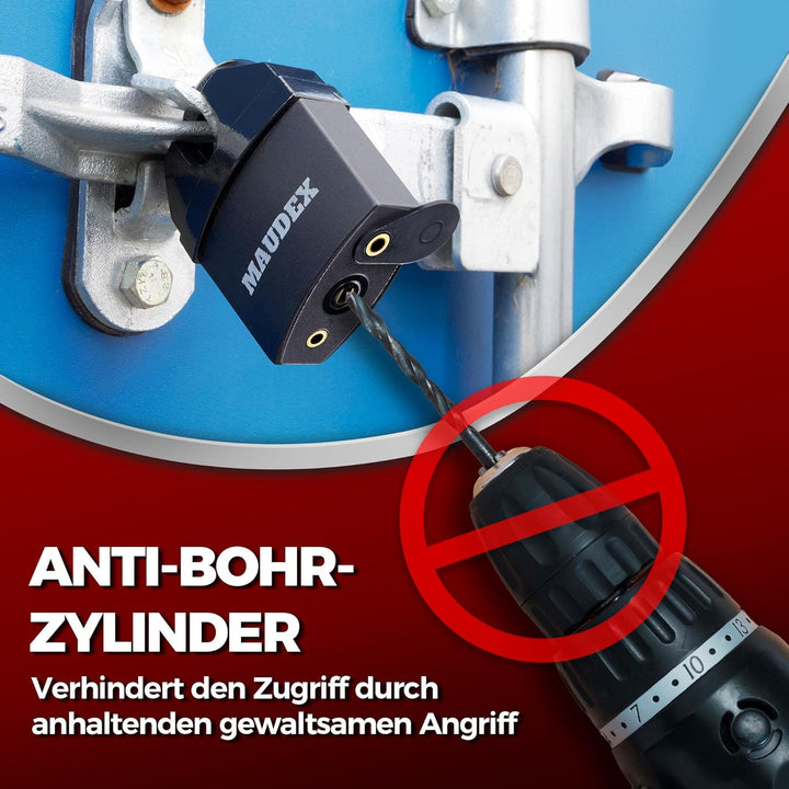 Maudex® MDL60 Heavy Duty Vorhängeschloss mit 10 Schlüsseln - [Anti-Bohr-, Anti-Pick-Zylinder] - [Ges