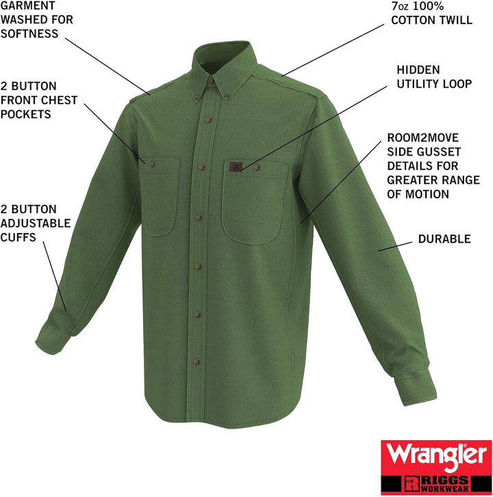 Wrangler, Riggs Herren-Arbeitshemd Logger aus Twill, langärmelig M Burgunder, M Burgunder