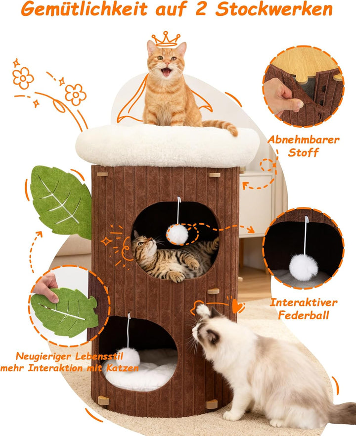3-stöckige Kratztonne für Katzen -Kratzbaum mit Kratzbrett &amp; 3 Matten, Spieltonne für Katzen bis 20