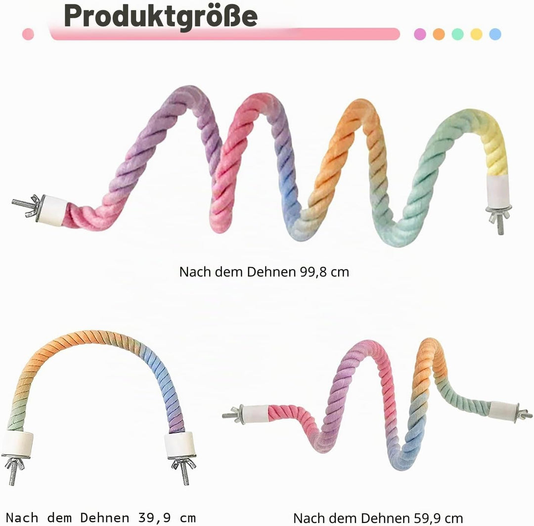 Vogelkäfig-Kletterseil-Spielzeug, Farbverlauf, buntes Vogelseil-Ständer, biegbares Kletterseil, Voge