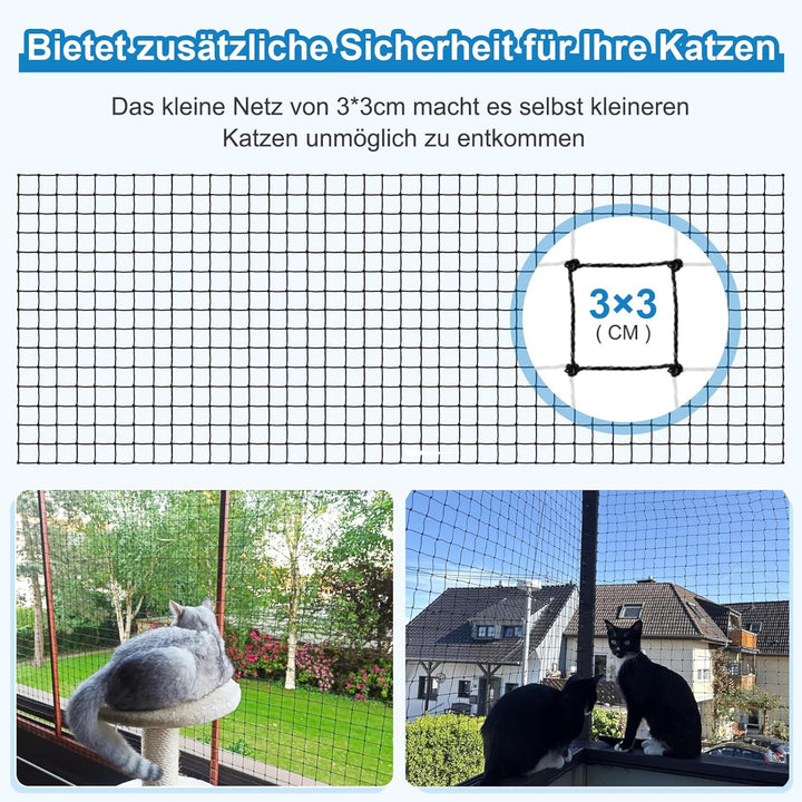 Aystkniet katzennetz für Balkon, 5 x 5 M Katzennetz Drahtverstärkt mit Befestigungsseil | Nägel | Ka